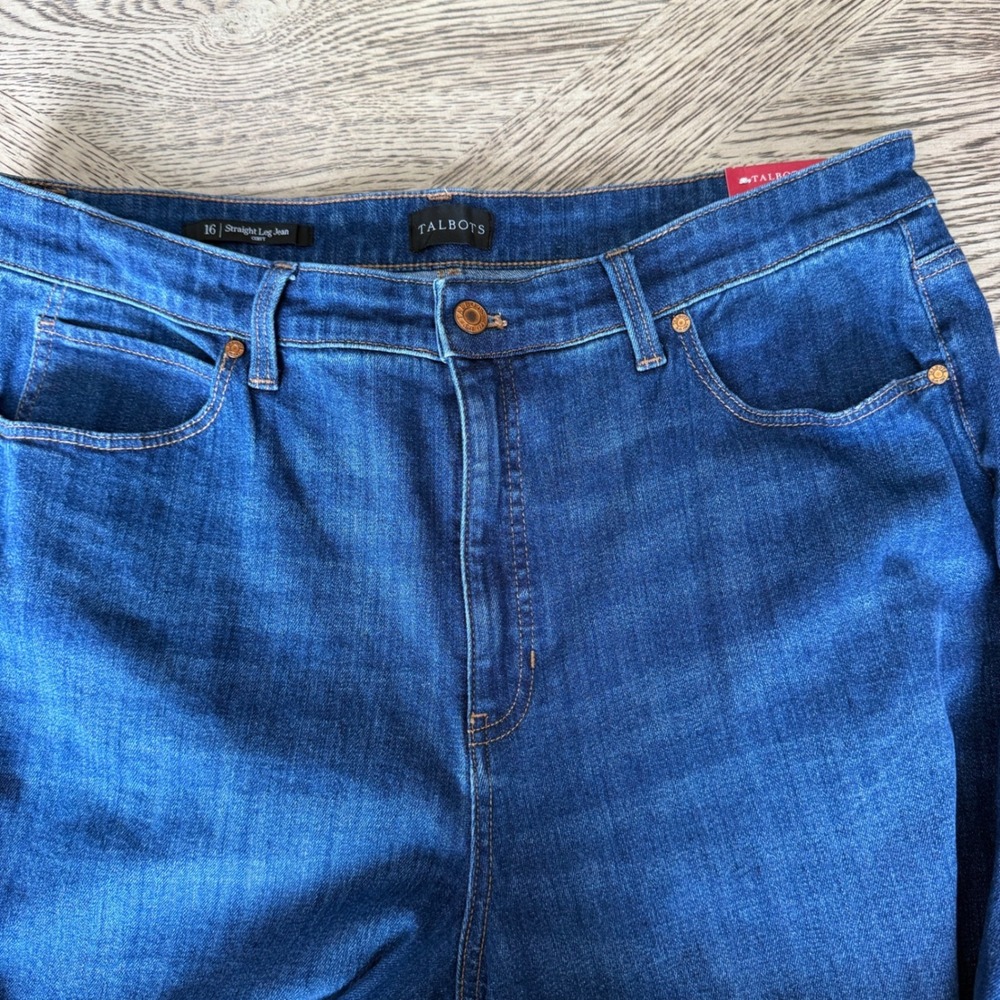 Talbots Curvy Straight Leg Jeans Womens 16 High Waist Dark Wash Denim NEW - Picture 2 of 11